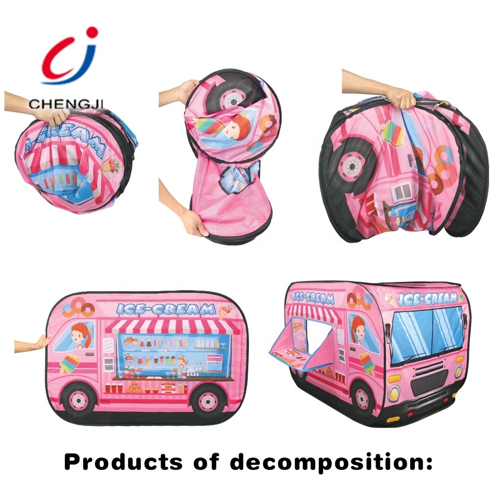 Girls portable polyester indoor outdoor pop up play house pink shop ice cream tent