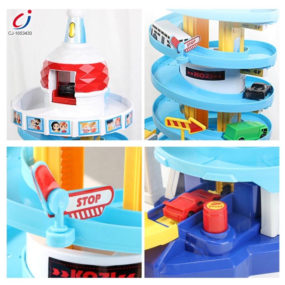 The Oriental Pearl Tower Tunnel Parking Lot Toys,5 Level Car Garage Playset With Ramp Elevator And 6 Parking Garage Toys