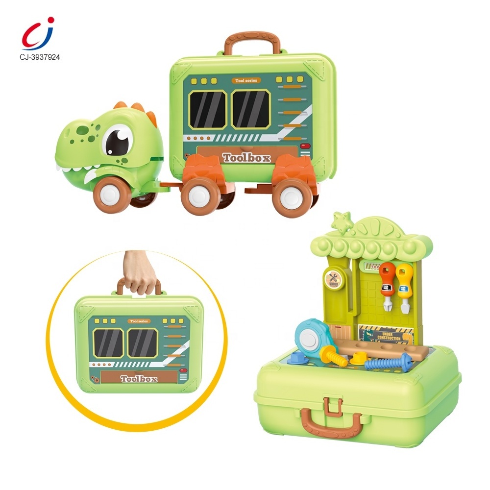 Chengji high quality tool toys kids pretend play 3 in 1 deformation cartoon dinosaur inertia truck workshop toy tool bench set