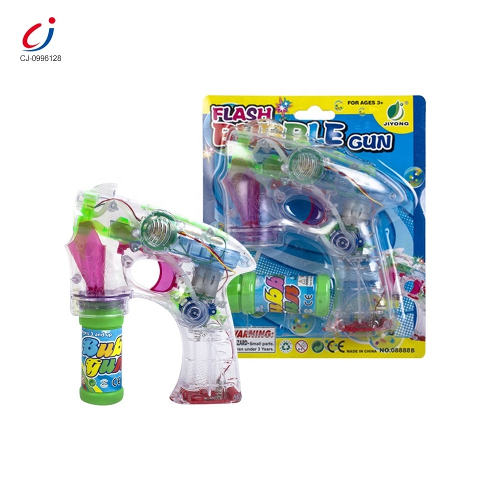 Chengji Wholesale kids summer outdoor battery operated led musical soap transparent bubble gun