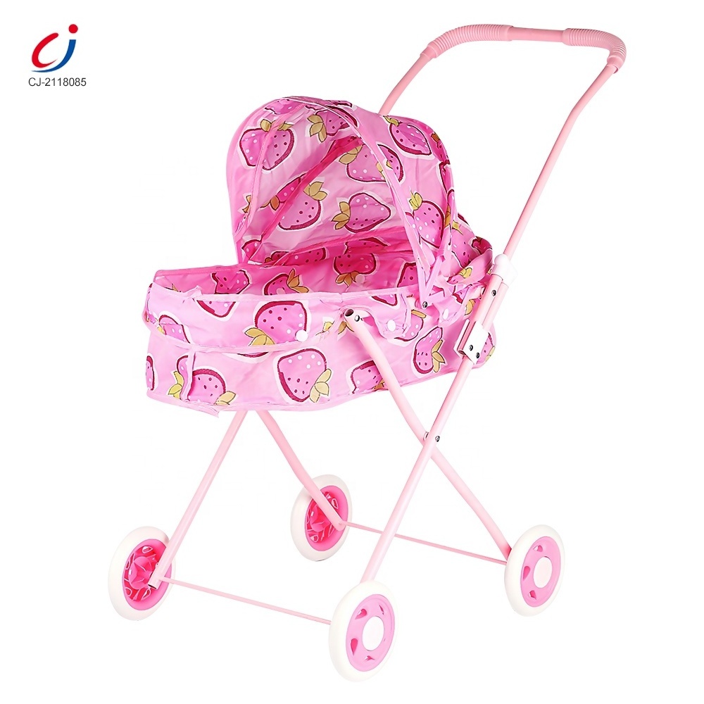 Chengji high quality iron frame baby pink push cart cheap competitive price child toy umbrella stroller for doll