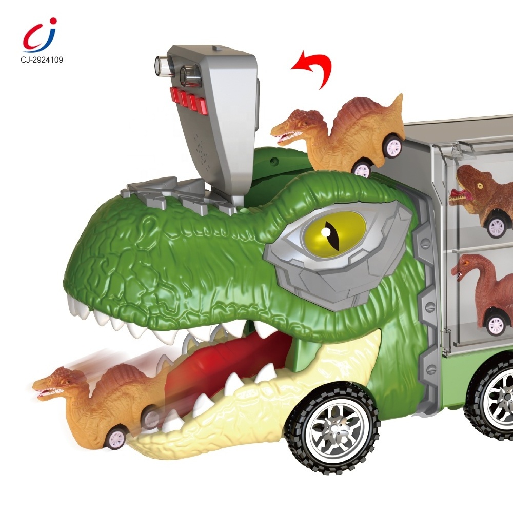 Chengji kids toys 2pcs sliding metal mini vehicle 4pcs pull back dino car monster storage new big dinosaur truck