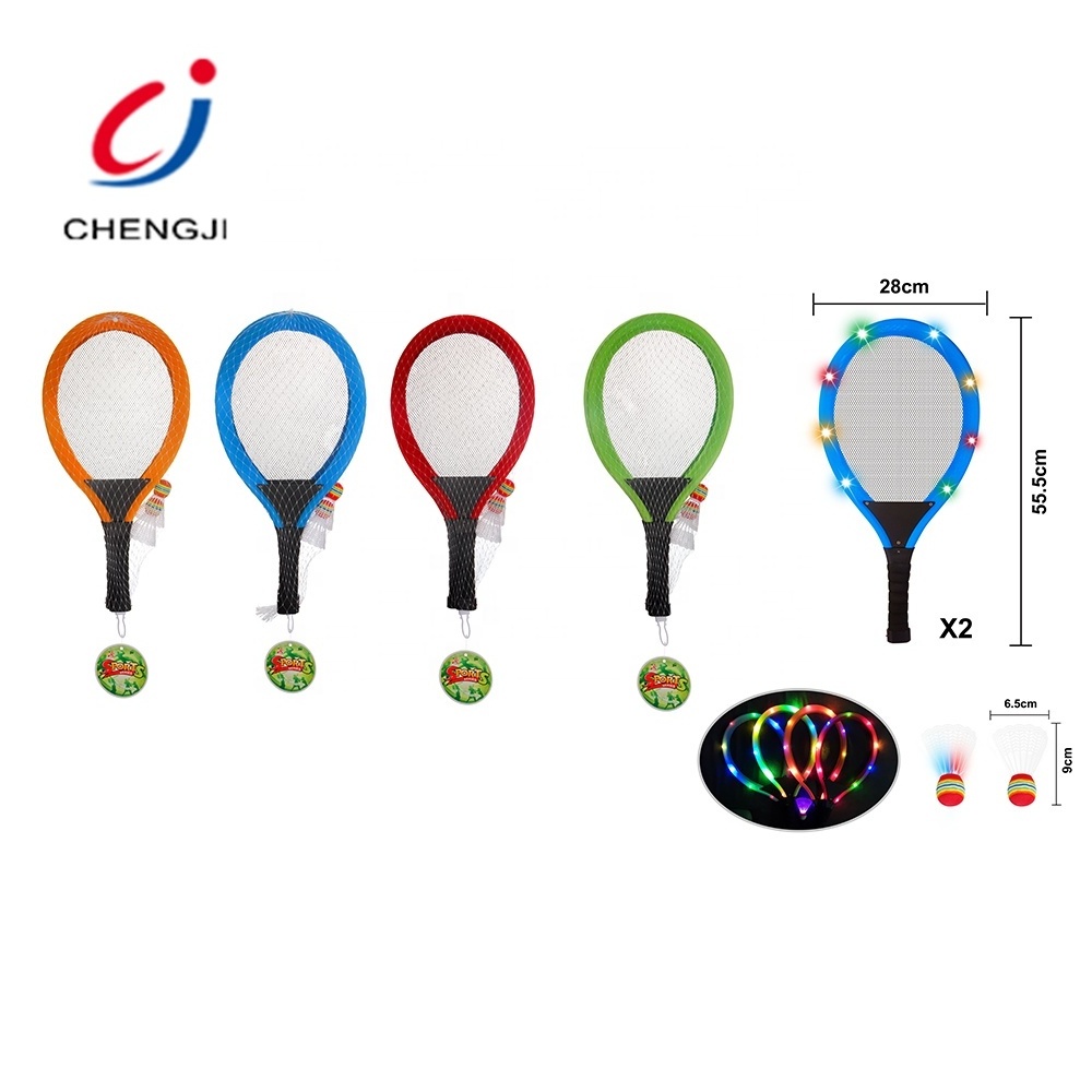 Hot Selling Beach Ball Cloth Tennis Racket Games Toy Set Child Outdoor Sport Toy Fabric Tennis Racket With Flash Light