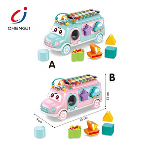 Educational knock piano building blocks plastic musical toys baby toy bus