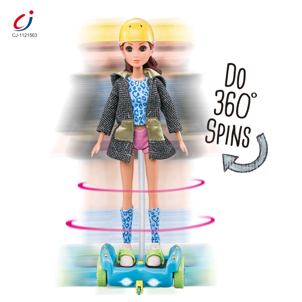 Hot selling fashion girls 360 spin rc balance hoverboard remote control doll