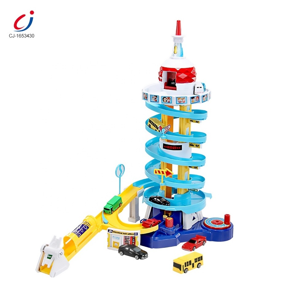 The Oriental Pearl Tower Tunnel Parking Lot Toys,5 Level Car Garage Playset With Ramp Elevator And 6 Parking Garage Toys