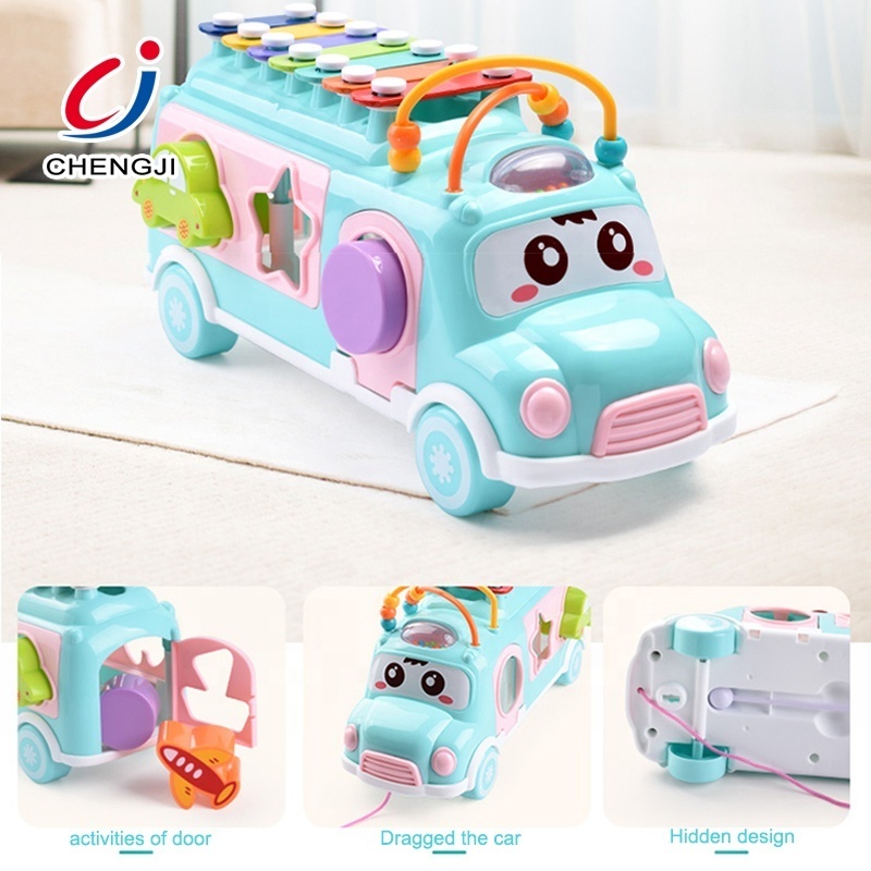 Educational knock piano building blocks plastic musical toys baby toy bus