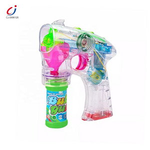 Chengji Wholesale kids summer outdoor battery operated led musical soap transparent bubble gun