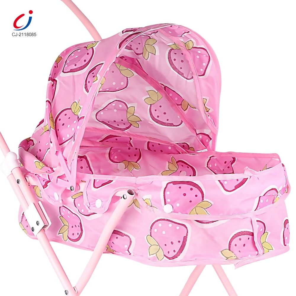 Chengji high quality iron frame baby pink push cart cheap competitive price child toy umbrella stroller for doll