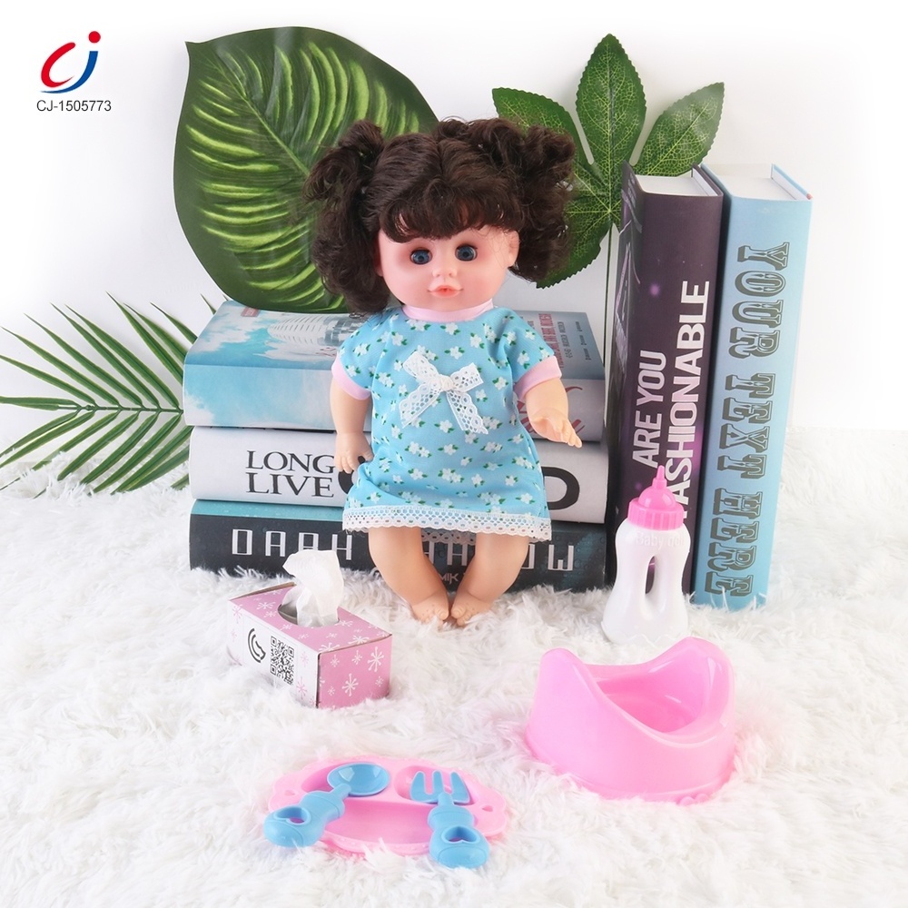 Baby girl pretend play feeding 14 inch drinking water pee reborn doll blinking eyes