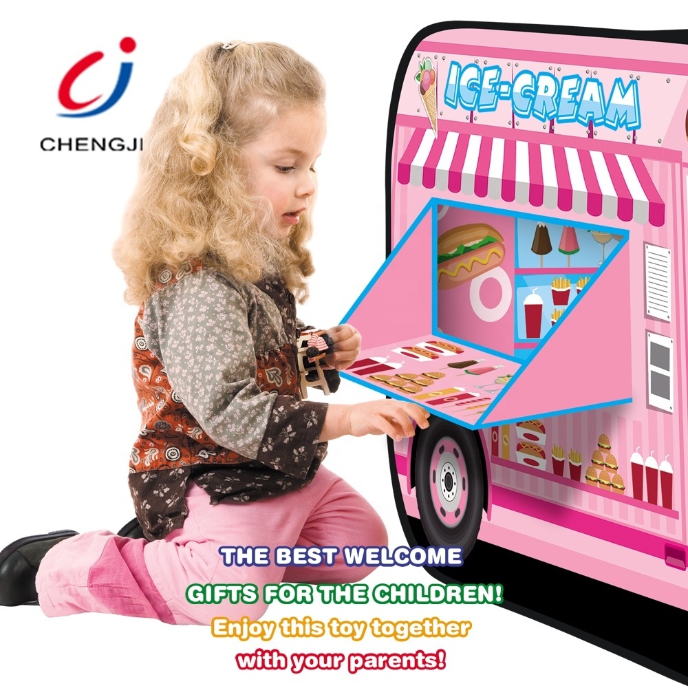 Girls portable polyester indoor outdoor pop up play house pink shop ice cream tent