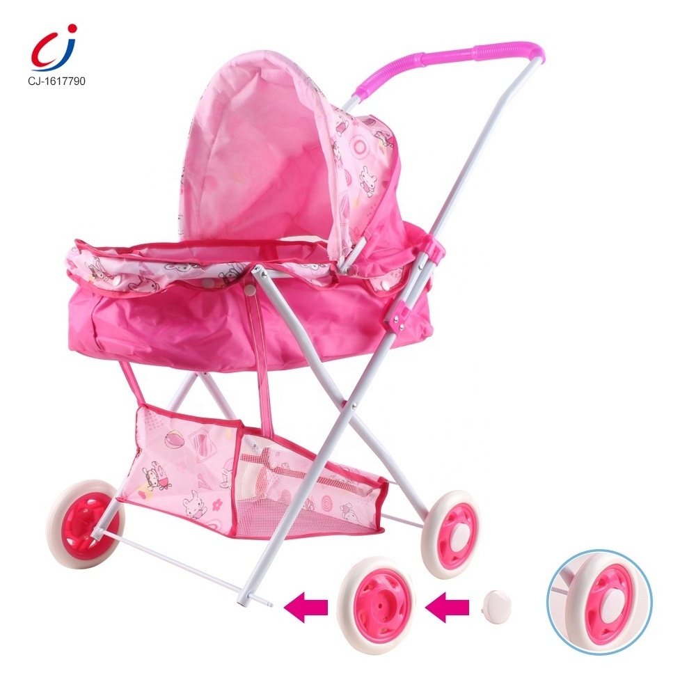 Fashion foldable iron pram toy lovely reborn blinking eyes baby doll with strollers