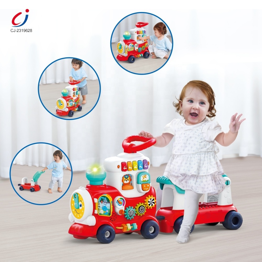 Chengji hot seller multifunction 4 in 1 kids sliding car toddler push/pull toys learning walkers push toy ride on train