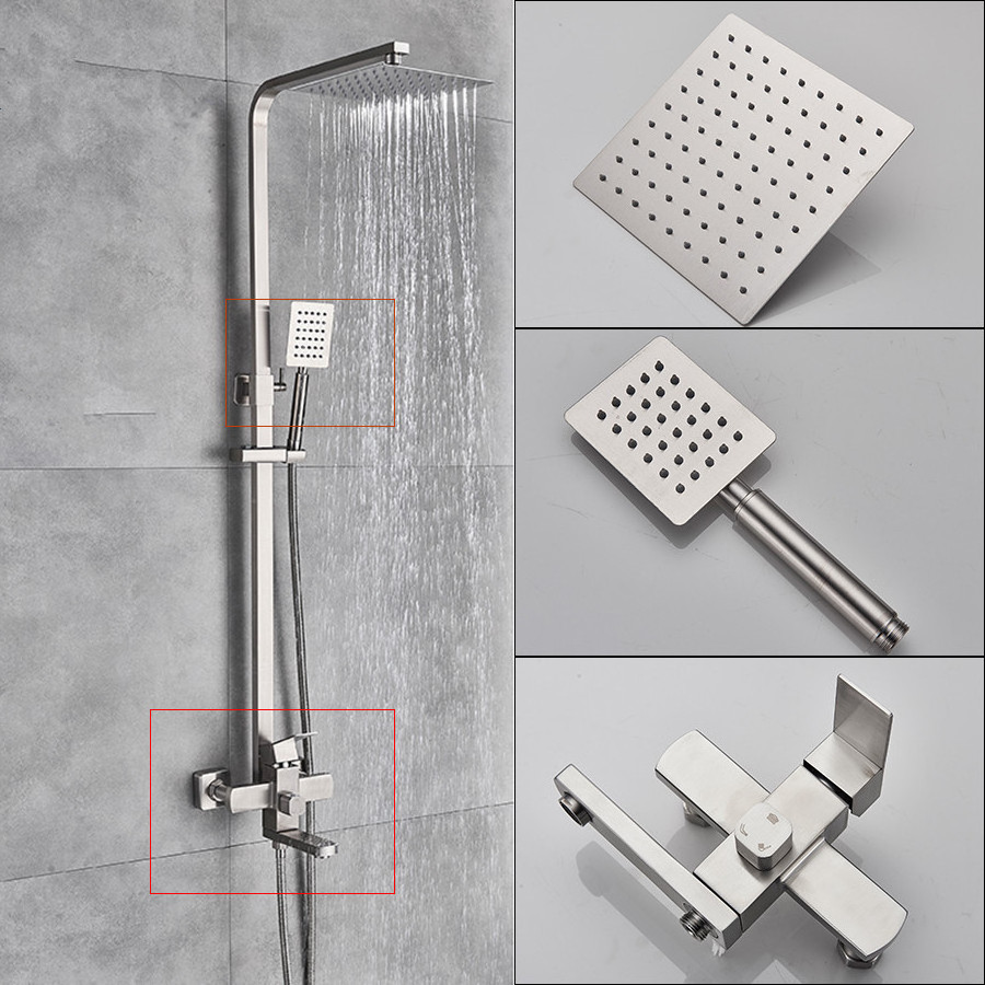 modern luxury bathroom fittings square set rainfall handheld high pressure thermkstatic mixer toilet shower column faucets