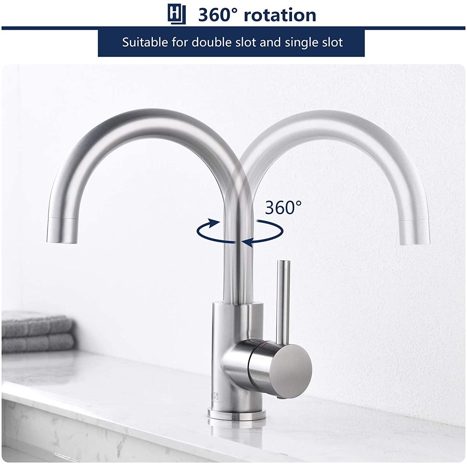 Bathroom Sink Faucet 304 stainless steel 360 Degree Rotation Spout Single-Handle Fit for 1-3 Hole Installation basin tap