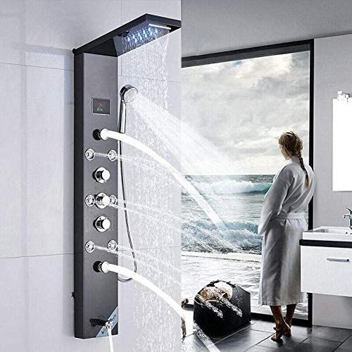 Multi-Function Shower Panel wall mounted 6 Modes Rain Massage Shower System with LED Rainfall Waterfall Bathroom Shower Tap