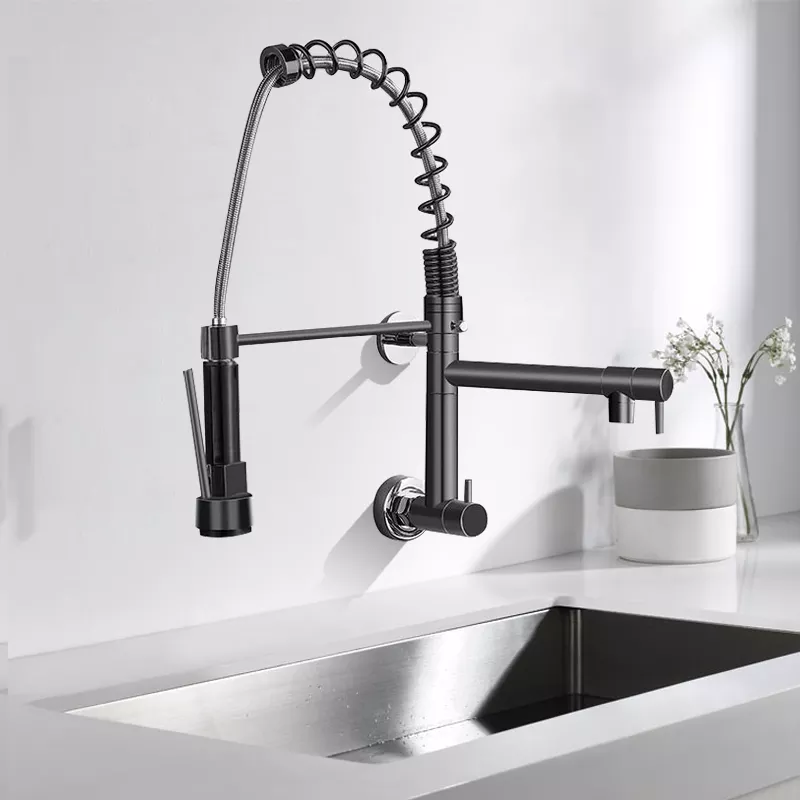 Luxury Water Tap kitchen faucet Wall Mounted spring Pull Down Sprayer cold and Hot Mixer Kitchen Sink Faucet