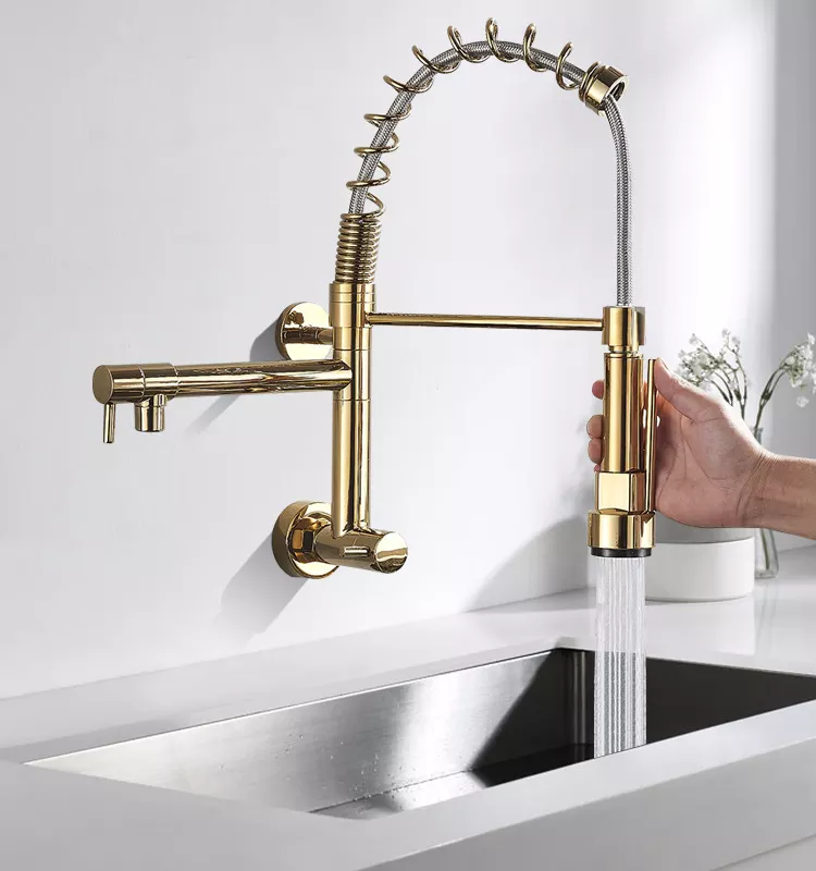 Luxury Water Tap kitchen faucet Wall Mounted spring Pull Down Sprayer cold and Hot Mixer Kitchen Sink Faucet