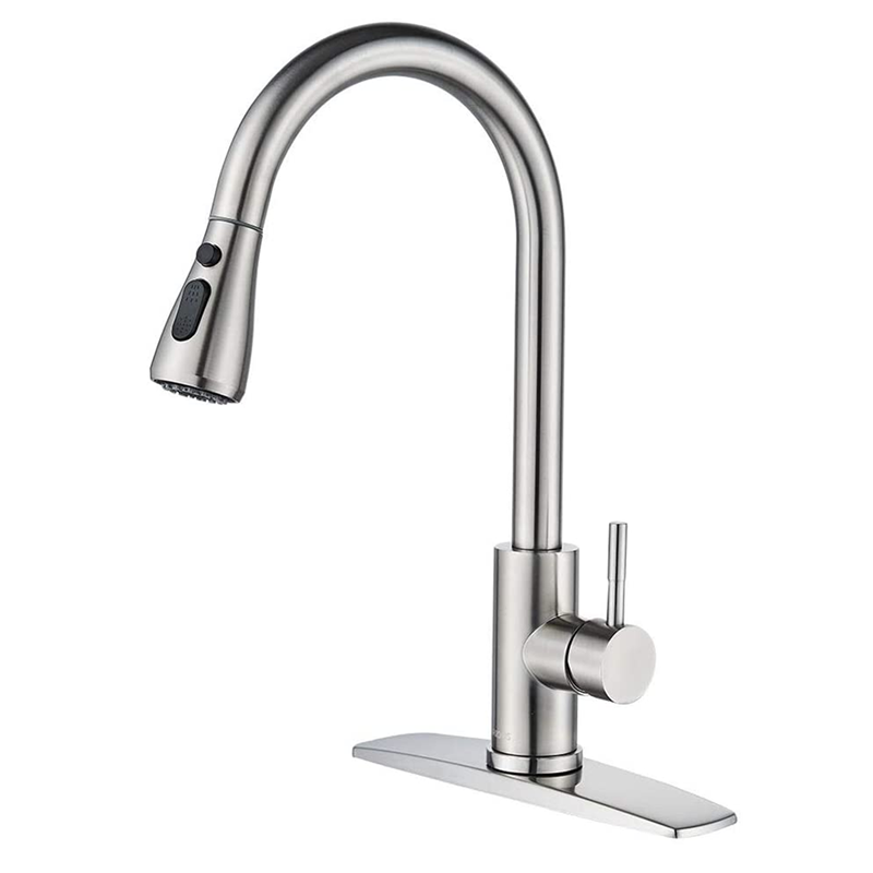 Single Handle Brushed Nickel Pull Out Kitchen Faucet Pull Down Sprayer Stainless Steel Hot and Cold Mixer Kitchen Sink Faucets