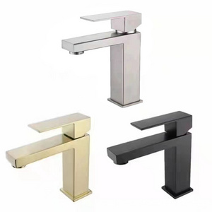 Modern Square Hot and Cold Water Mixer Gold Basin Faucets Stainless Steel Single Hole Tap bathroom Basin Faucet for Hotel Family