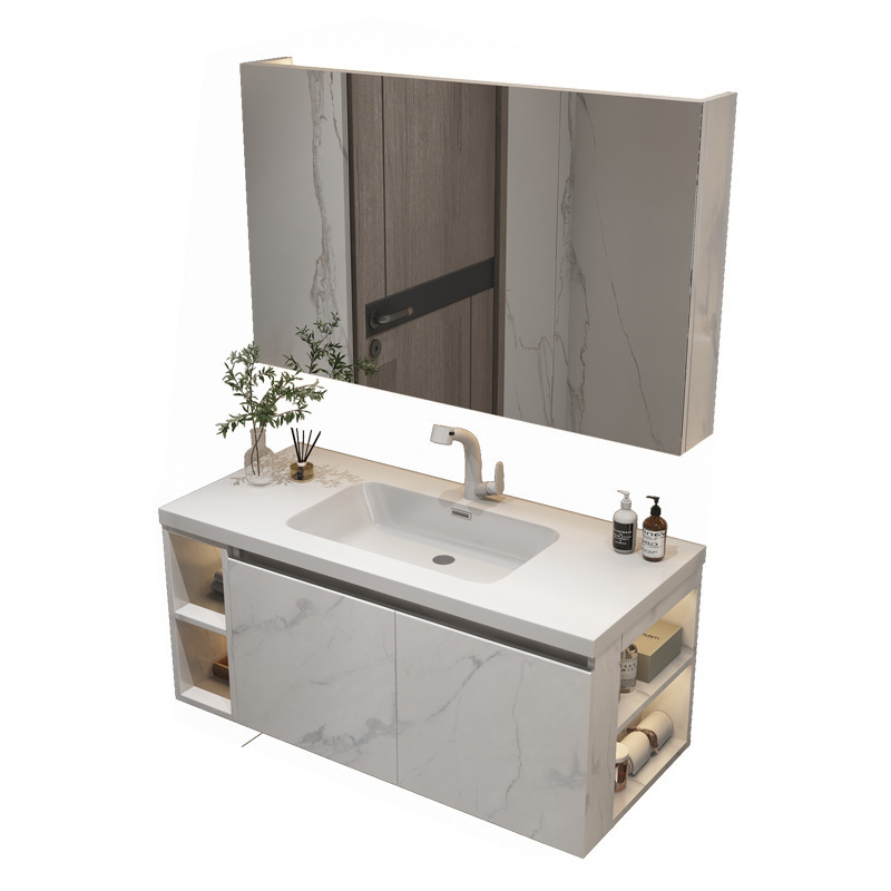 Modern Bath Waterproof Wooden Wall Mounted Bathroom Vanity / Double Sink Bathroom Cabinets