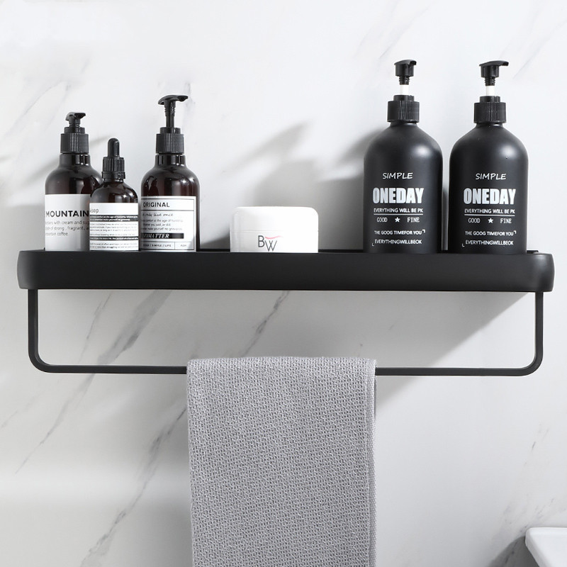 multi adhesive bathroom accessories  storage shelf with hooks No Drilling 2-Tier wall mounted shower shelves organizer shelf