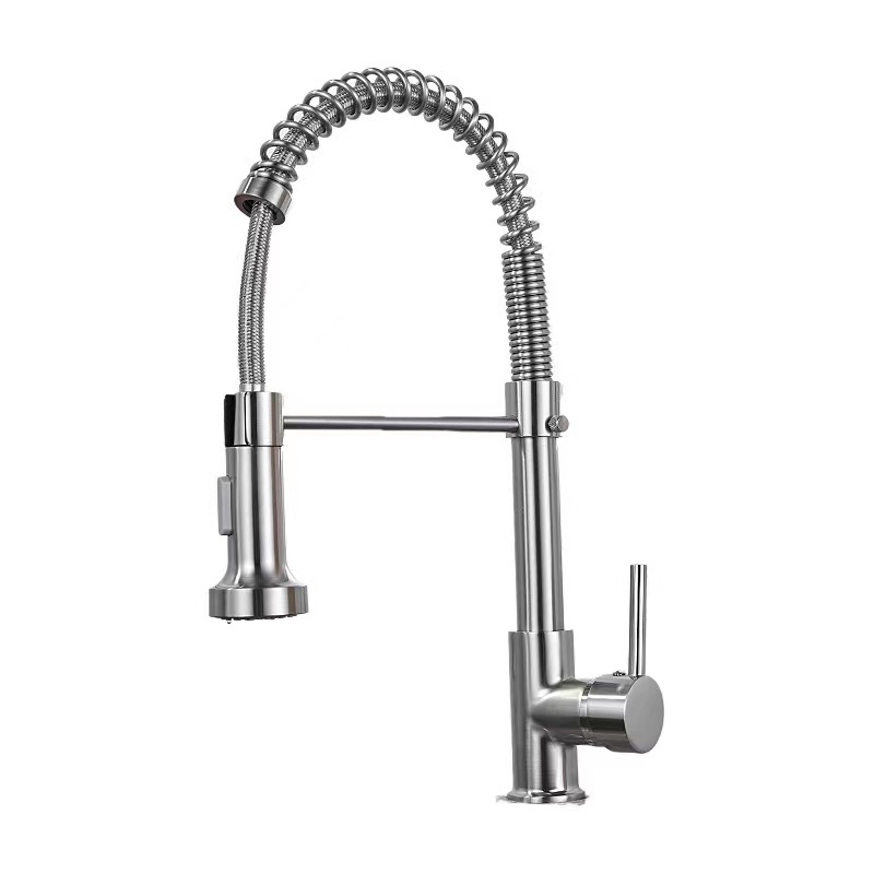 Luxury 304 Stainless Steel Chrome plated spring Faucets Hot cold and Mixer Tap Pull Out Pull Down home sink Brass Kitchen Faucet