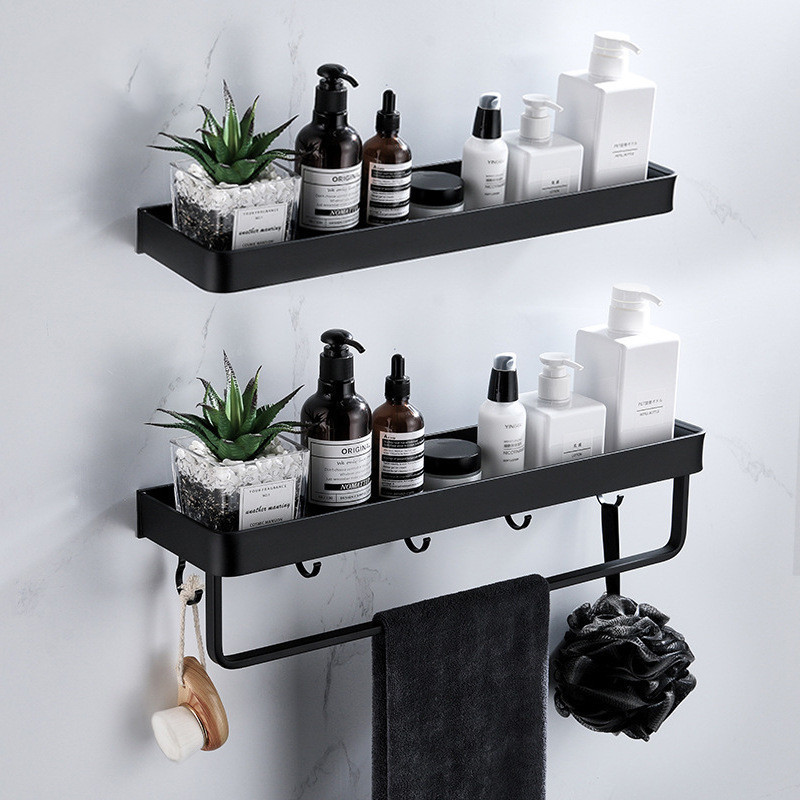 multi adhesive bathroom accessories  storage shelf with hooks No Drilling 2-Tier wall mounted shower shelves organizer shelf