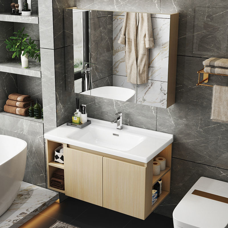 Modern Bath Waterproof Wooden Wall Mounted Bathroom Vanity / Double Sink Bathroom Cabinets