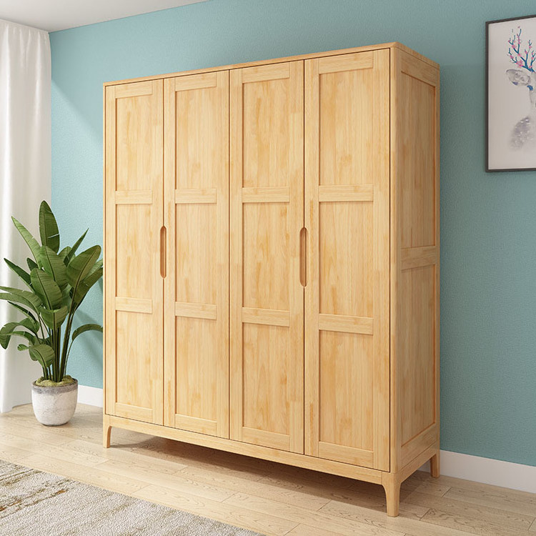 Solid wood wardrobe household bedroom wardrobe Nordic simple modern open door assembly storage wardrobe