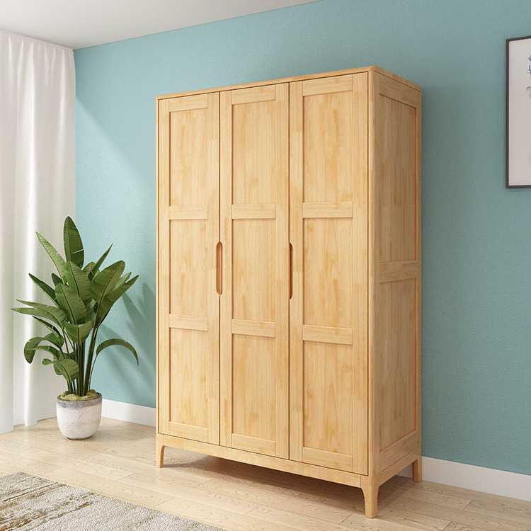 Solid wood wardrobe household bedroom wardrobe Nordic simple modern open door assembly storage wardrobe