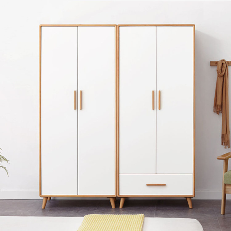 Simple Italian Solid Wood Wardrobe New Chinese Household bedroom Large -capacity storage wardrobe solid wood wardrobe