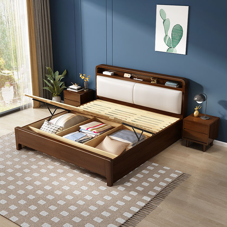 Nordic Bedroom Furniture Double Queen bed Modern Simple Hotel Apartment Economy single solid wood bed