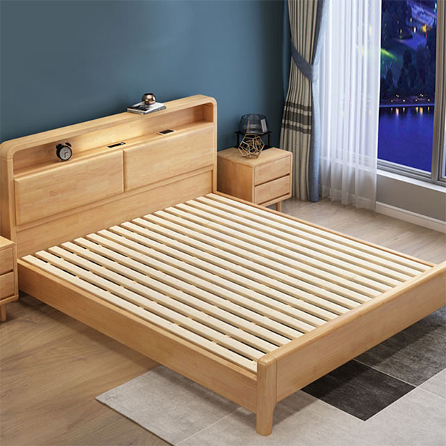 solid wood bed factory wholesale price hotel apartment bedroom furniture set  king size solid wood double bed