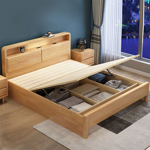 solid wood bed factory wholesale price hotel apartment bedroom furniture set  king size solid wood double bed