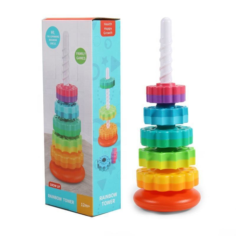 Baby Spinning Wheel Toy with Rainbow Spin Tower Stacking Toys for Toddlers Montessori Educational Learning Sensory Gift