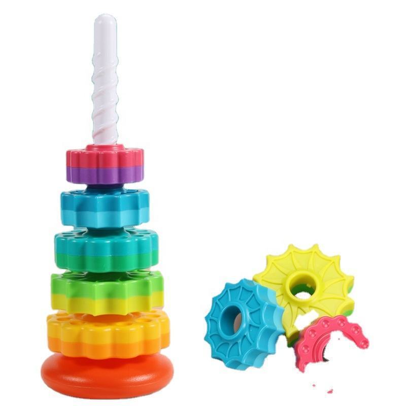 Baby Spinning Wheel Toy with Rainbow Spin Tower Stacking Toys for Toddlers Montessori Educational Learning Sensory Gift