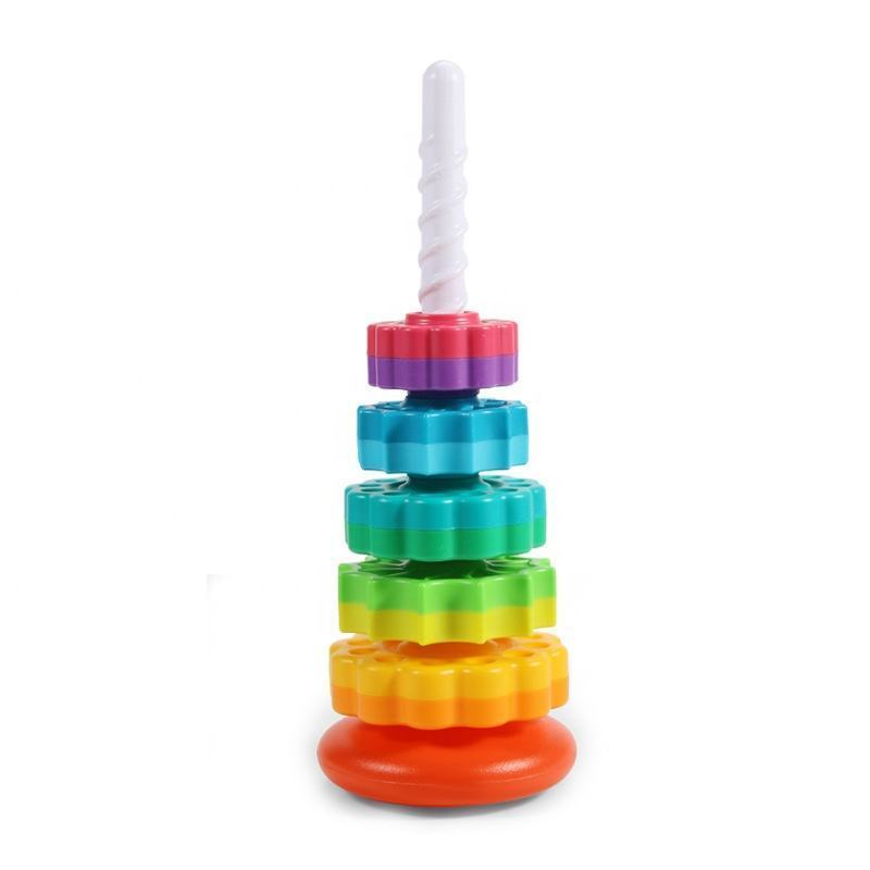 Baby Spinning Wheel Toy with Rainbow Spin Tower Stacking Toys for Toddlers Montessori Educational Learning Sensory Gift