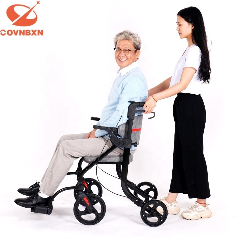 China 4 wheel adjustable folding cerebral palsy old people aluminium walker rollator for adults