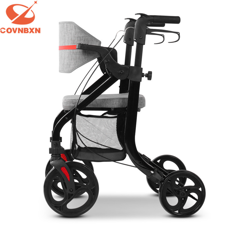 Outdoor lightweight aluminum alloy walking aid frame for adults and the elderly Foldable upright walker with seat