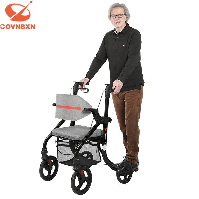 Outdoor lightweight aluminum alloy walking aid frame for adults and the elderly Foldable upright walker with seat