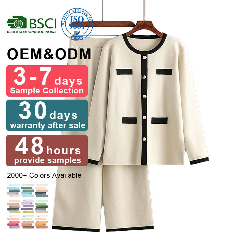 OEM/ODM  New Knitted Cardigan Wide Leg Pants Comfortable Two-Piece Set Fashion Casual Suit Women Sweater