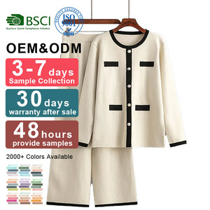 OEM/ODM  New Knitted Cardigan Wide Leg Pants Comfortable Two-Piece Set Fashion Casual Suit Women Sweater