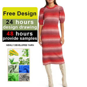 Thin knitted round neck simple and generous puffed sleeve women's short sleeve dress Knitted Casual Dresses