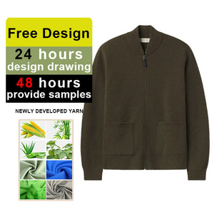 Pocket Long Sleeve Men's Cardigan Sweater  Knitted Sweater Cardigan Olive Heritage Wool Zip Cardigan