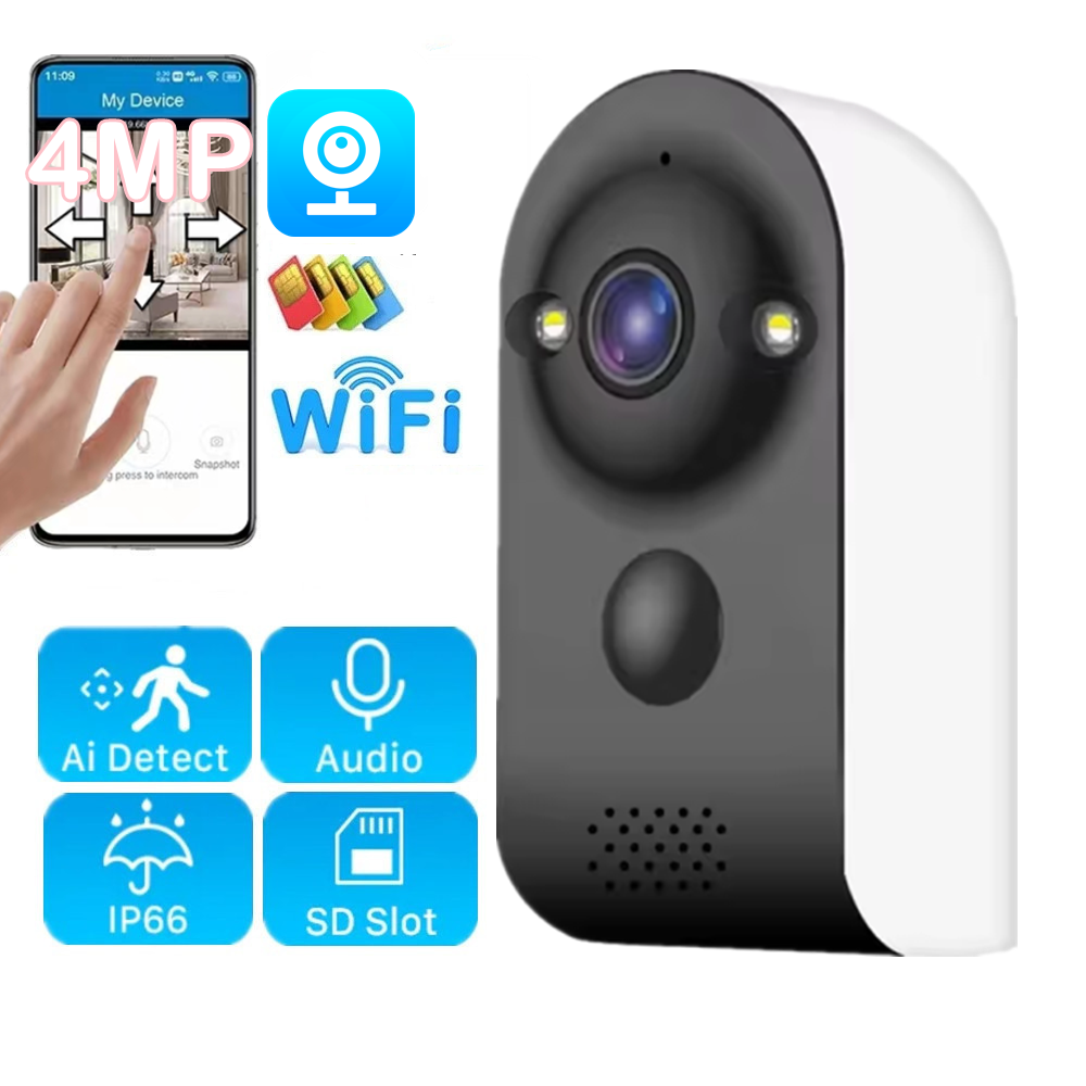 5MP Mini CCTV Wifi Security Alarm Night Vision Smart Home Surveillance Rechargeable Built in 18650 Battery Camara