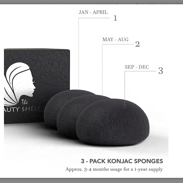 All Natural Organic Facial And Shower Japan Sponge Activated Bamboo Charcoal Black Konjac Sponge