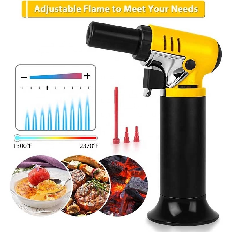 One-hand Operation Kitchen Butane Torch Lighter with Adjustable Flame