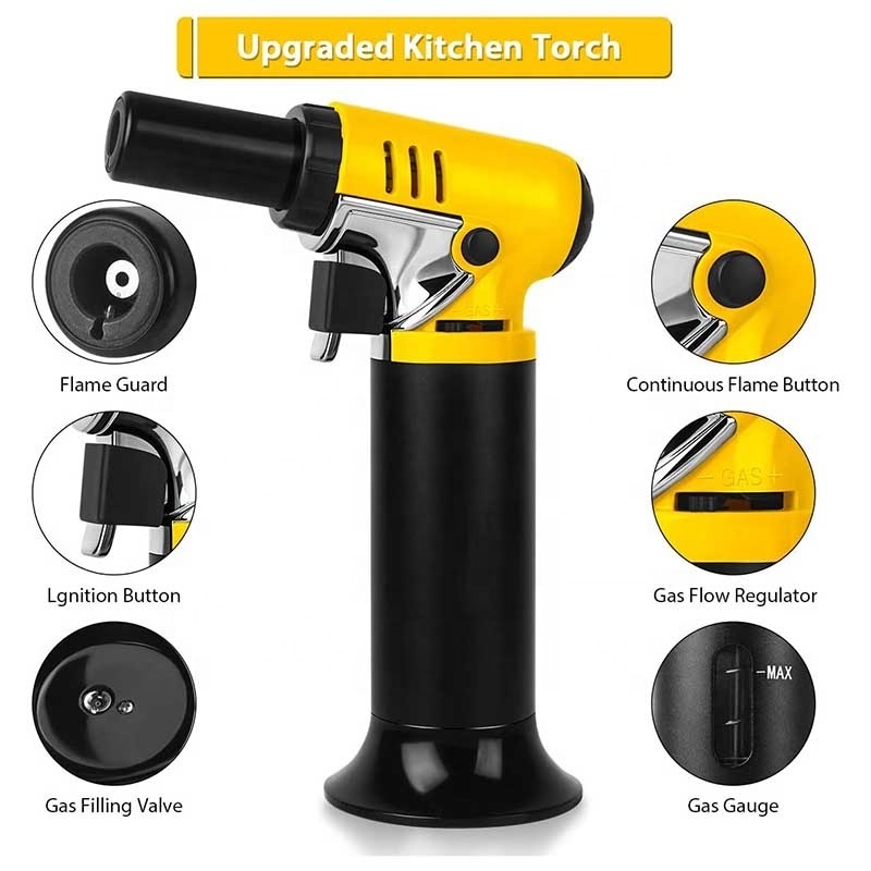 One-hand Operation Kitchen Butane Torch Lighter with Adjustable Flame