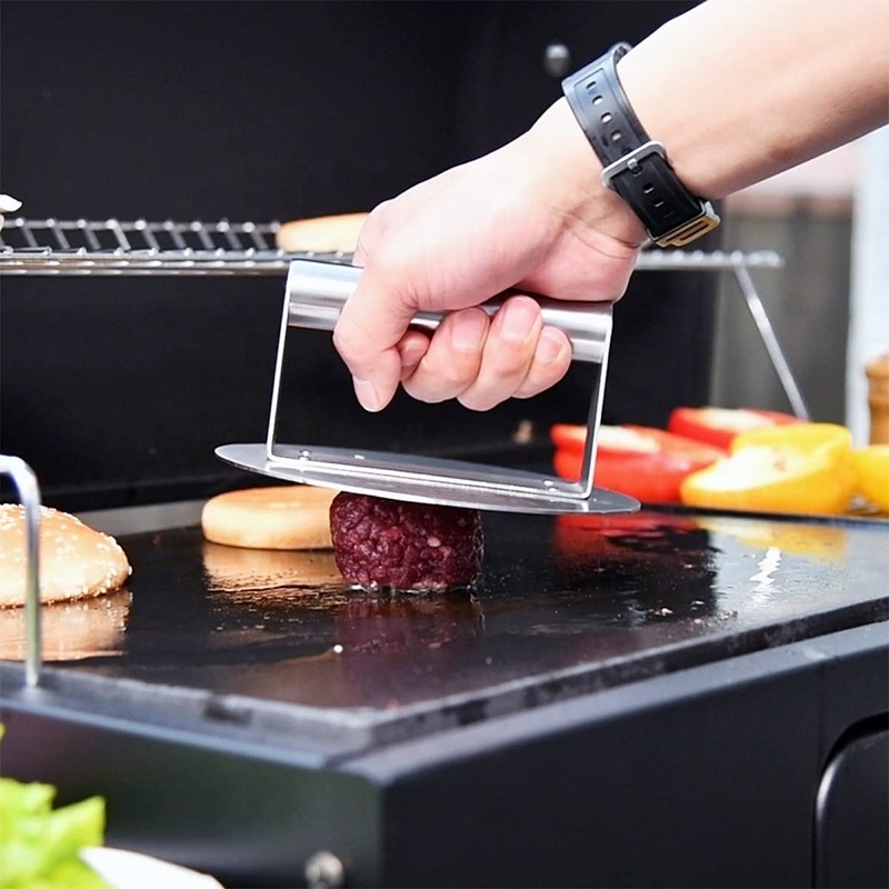 Flat Top Griddle Grill Cooking round Stainless Steel Burger Press Smasher